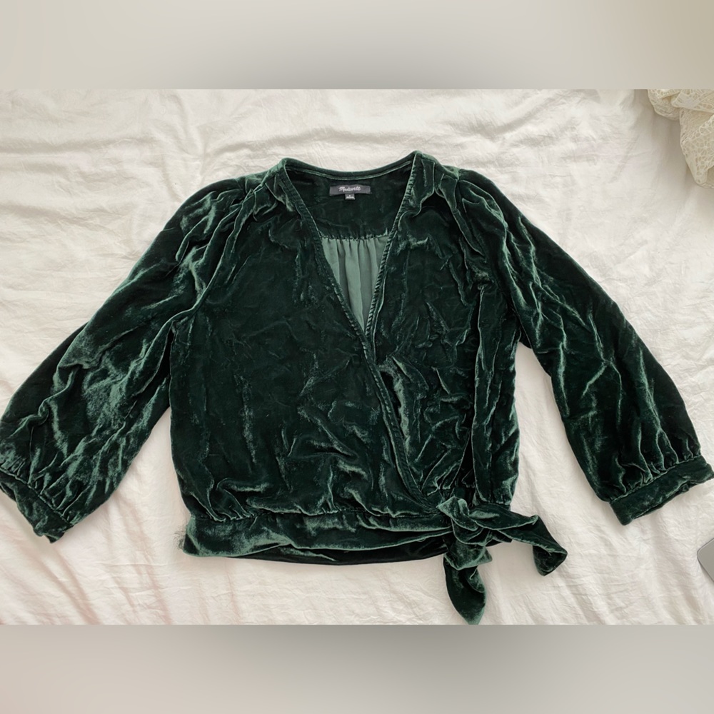 Madewell Green Velvet wrap top